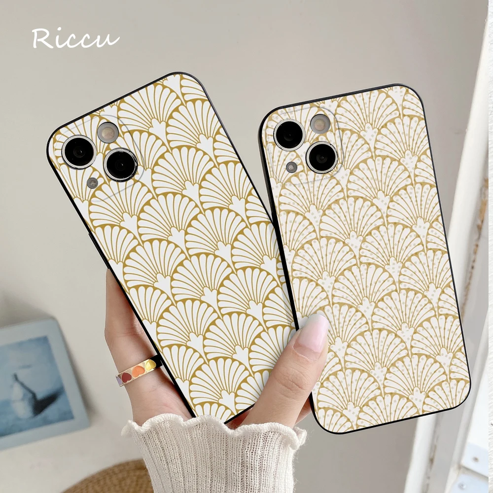 FOR IPhone 14 Art Deco Gold Fan Scallop Pattern Soft Case for Iphone 14 11 12Pro 8 7 Plus X 13Pro MAX SE2020 XR XS Covers