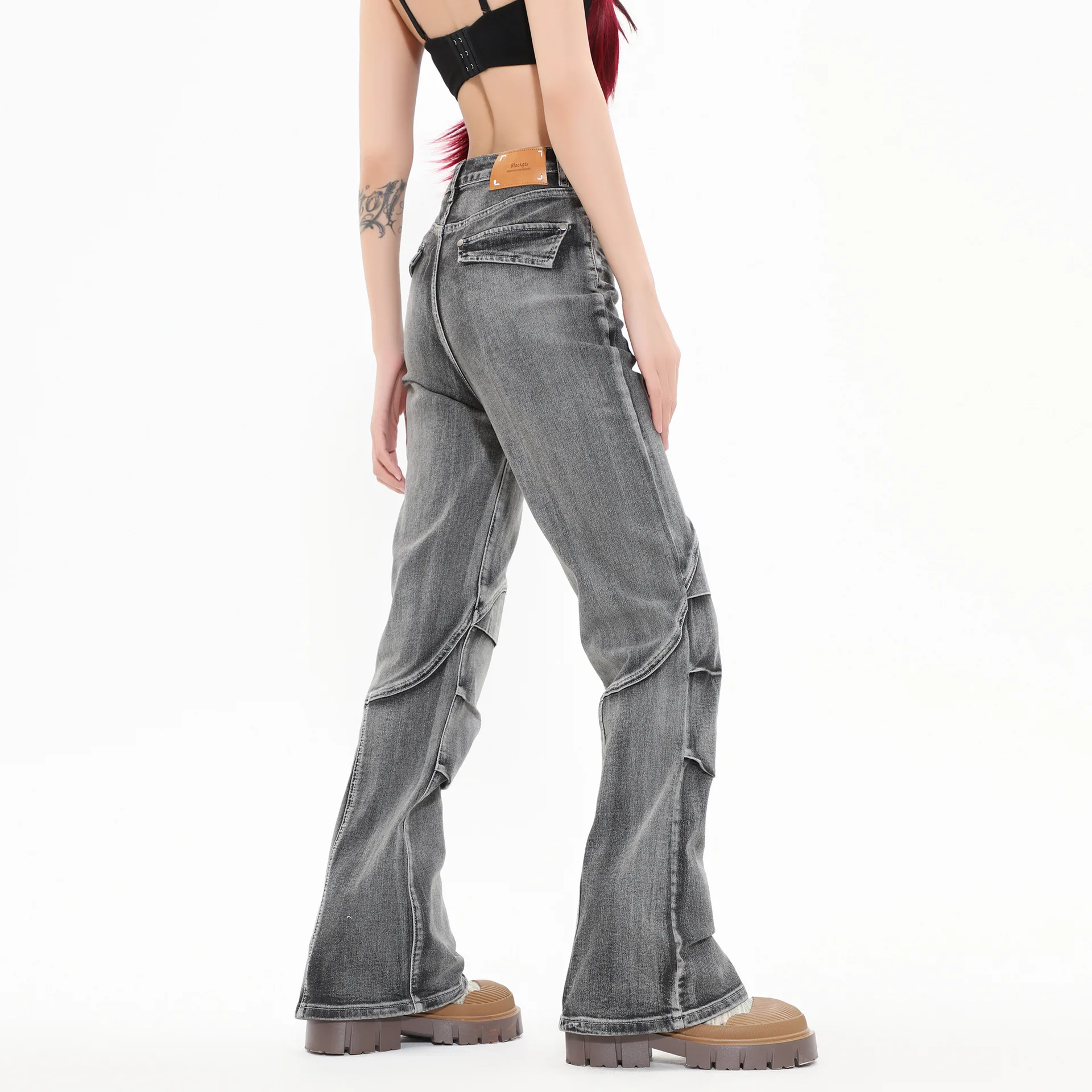 OR FL Women's Wasteland Wind Wash And Age Splicing Cotton Jeans Neutral Fold Design Sense Tapered long Pants Y2k