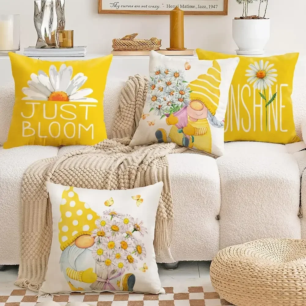 40x40cm Outdoor Yellow Pillowcase Spring and Summer Decoration Cushion Cover Family Decoration Garden Sofa Daisy