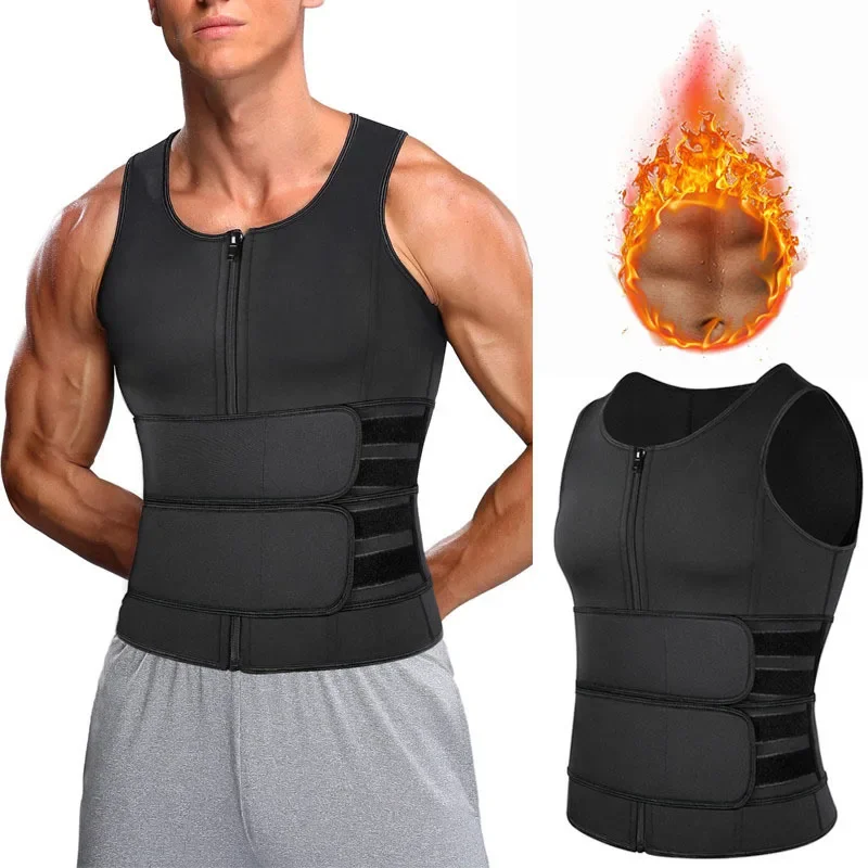Chaleco deportivo con doble cinturón para hombre, moldeador de cuerpo, ropa de Fitness absorbente para el sudor, faja de cintura, quemador de grasa, camisetas sin mangas de entrenamiento