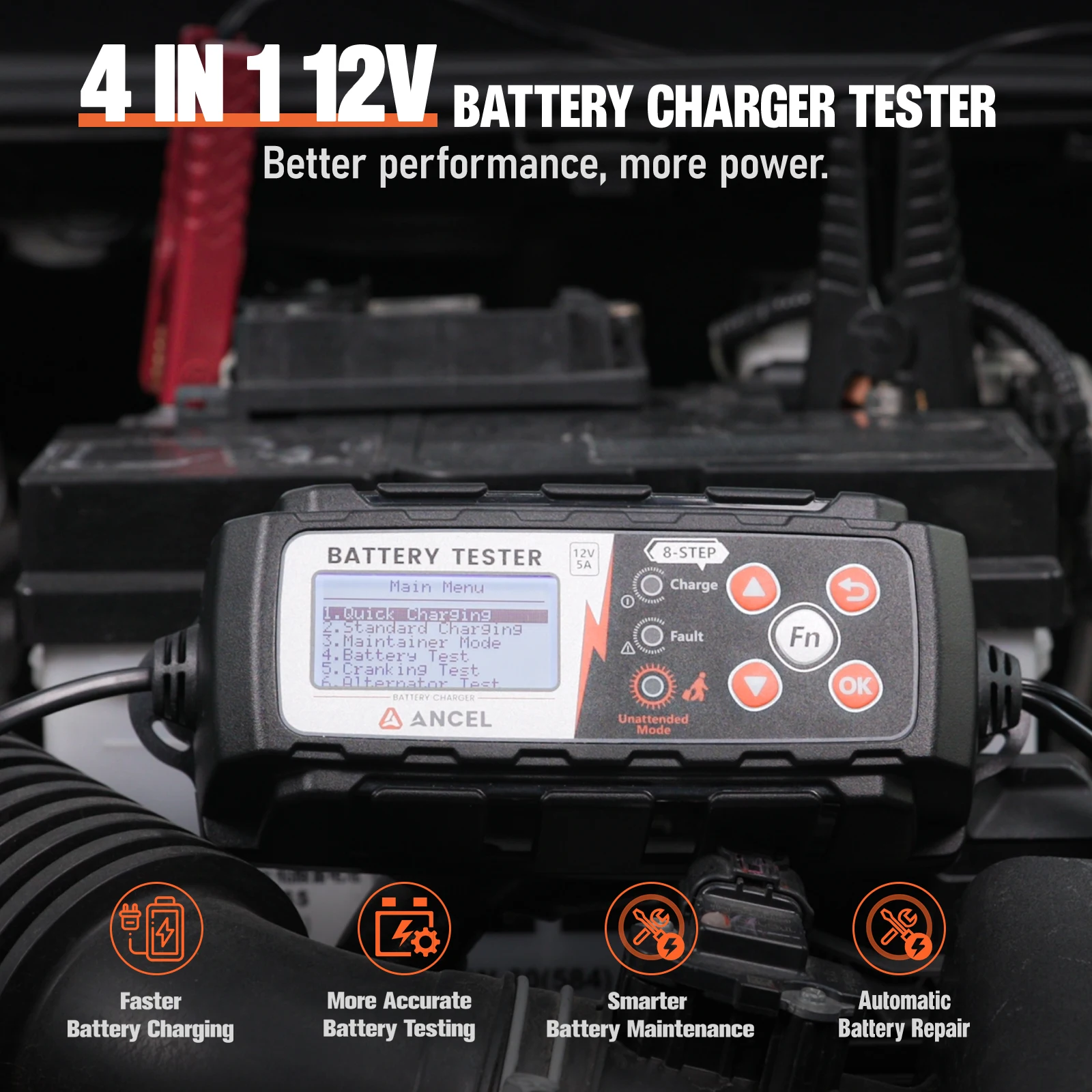 ANCEL BT521 12V Car Battery Tester Battery Charger Automative Maintenance Battery Analyzer Cranking Test Battery Charging Tool