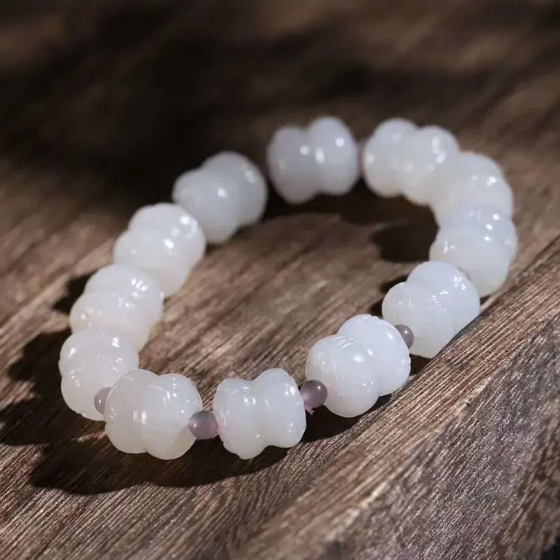 

Natural Hetian Jade Qinghai Old Material Pink Root Bracelet With Certificate