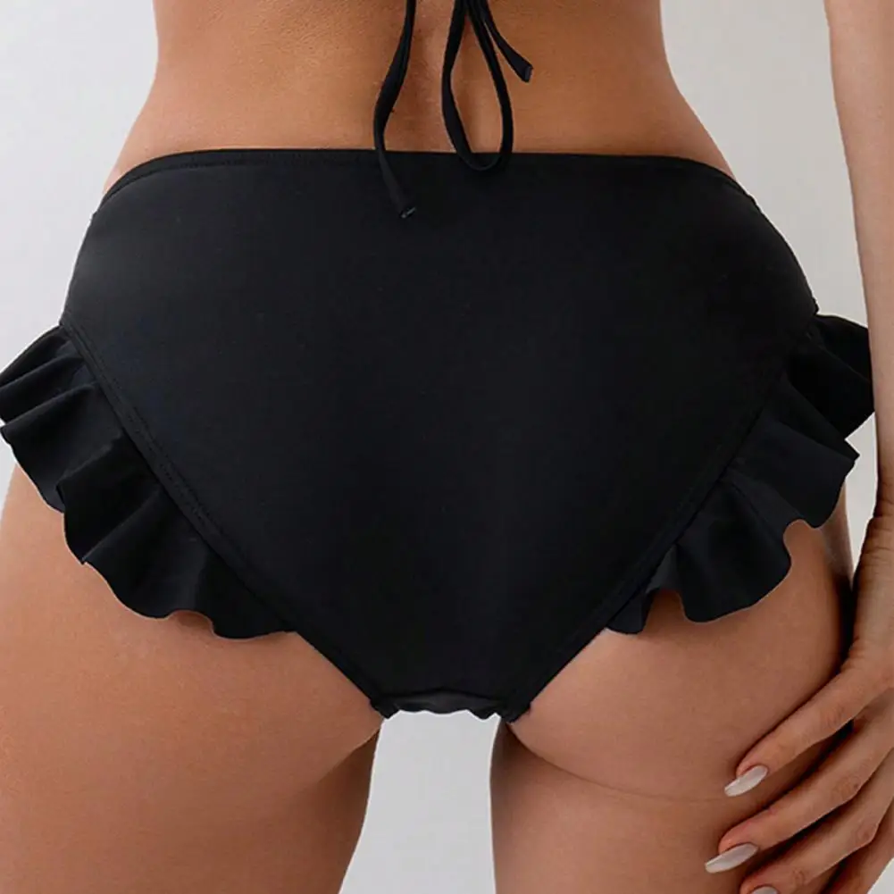 

Women Swimming Trunks High-Waisted Ruffle Trim Bikini Bottoms With Tummy Control Quick-Drying Swimwear Beachwear Swimming Skirt