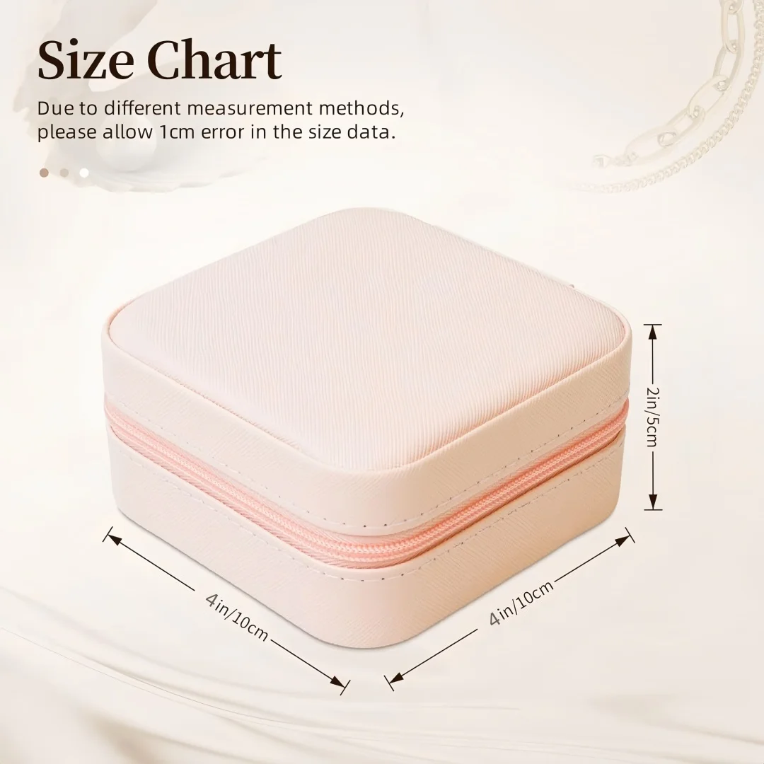 1pc PU Leather Travel Jewelry Box - Portable Organizer for Rings, Necklaces, Earrings & Bracelets, Pink.