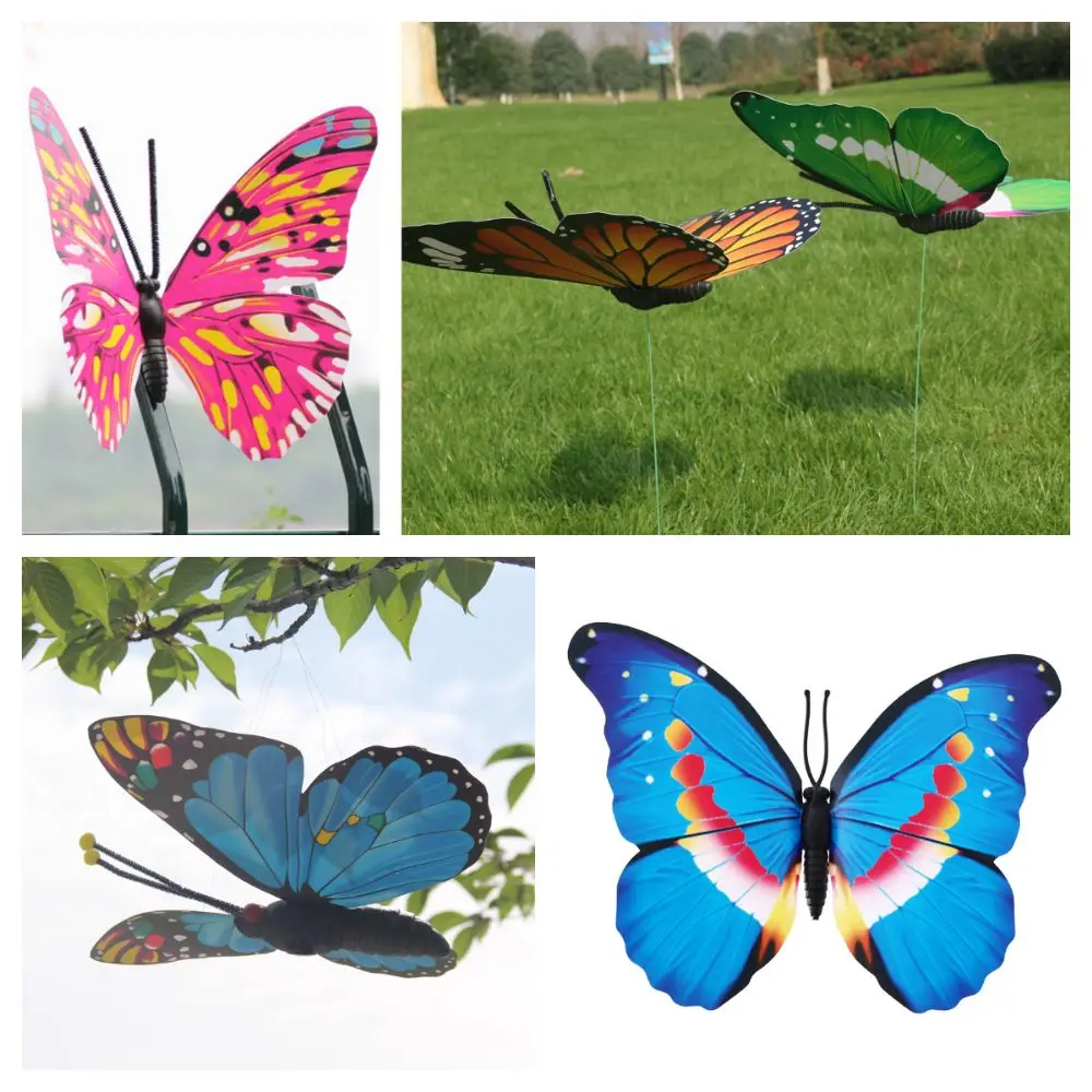 Random Color Simulation Butterfly Stake PVC Hanging Vivid Butterflies with Rod Bonsai Ornaments 30/40/50cm