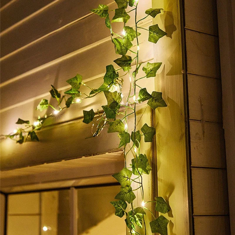 20/50/100LED Green Fairy Lights with Solar-Power Artificial Ivy Leaves Featuring 8 Modes for Garden Wedding Christmas Decoration