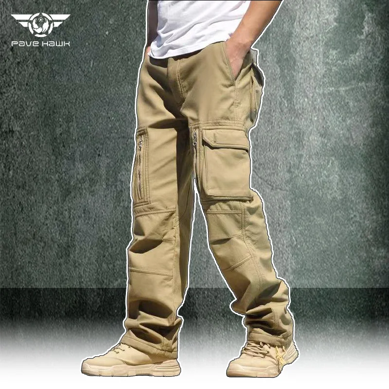 Winter Tactical Pants Men Army Fleece Thickened Cargo Trousers Multi-pocket Wear-resistant Windproof Pants Outdoor Loose Pants