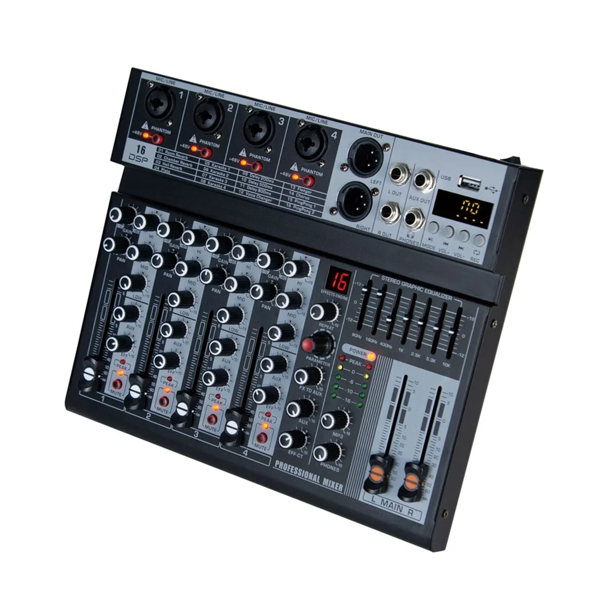 B-M 4 Channel Audio Mixer Digital Mixer Sound Card Microphone Live Broadcast Computer Recording DJ Audio Equipment EU Plug