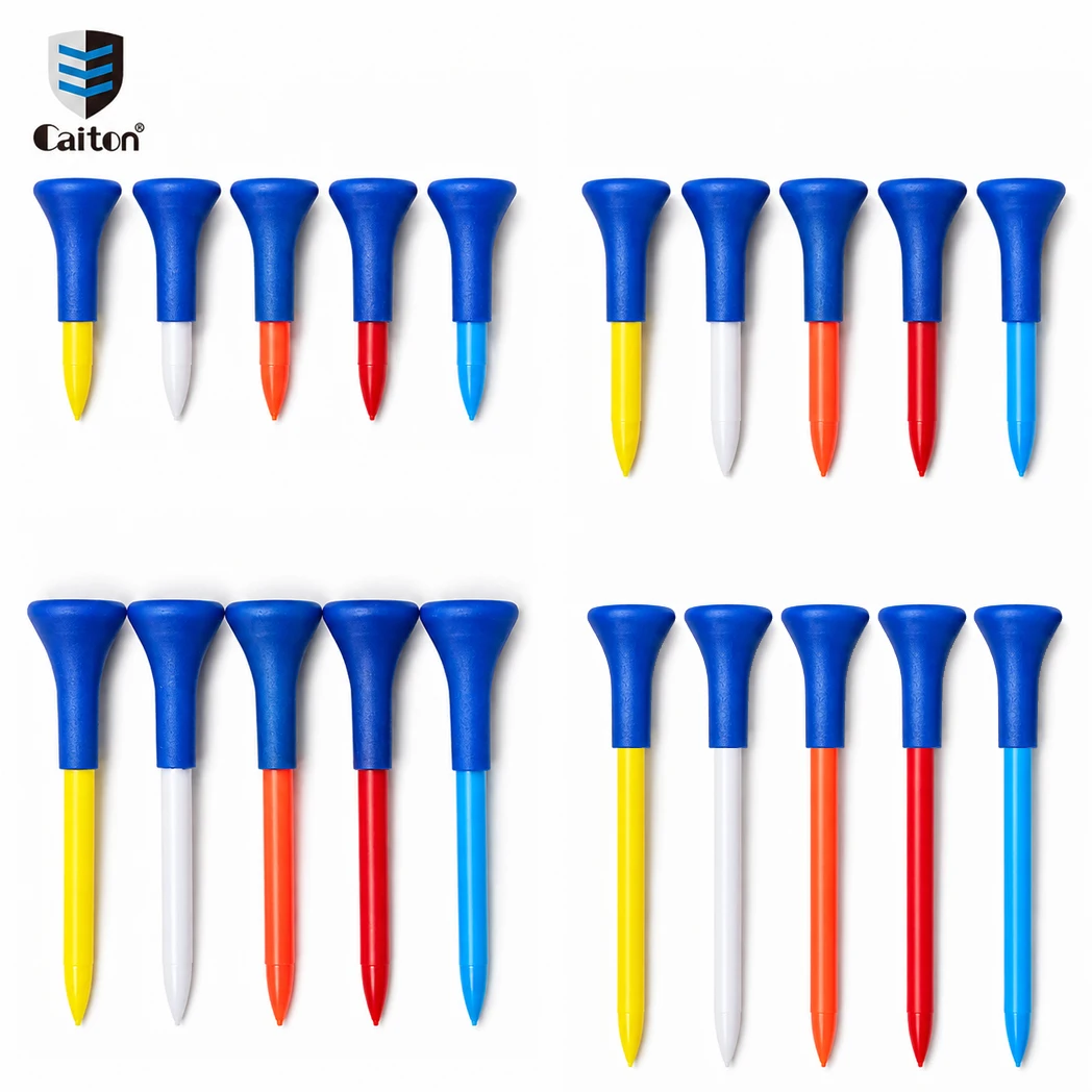 Caiton Plastic Golf Tees 5 Pack Reusable Golf Tee Set Colorful Wide Cup Top Golf Ball Holder for Practice Course Short Medium Lo