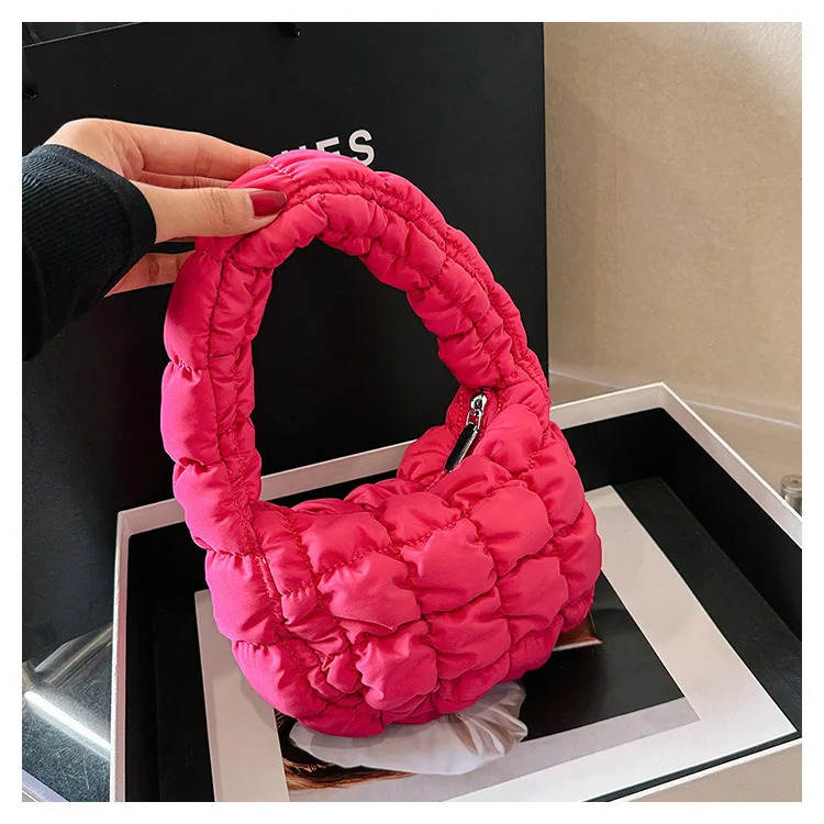 Mini Cloud Pleated Handbag Ruched Dumpling Bag Tote Bag Quilted Shoulder Bags Zipper Puffer Versatile Tote Bag 2024