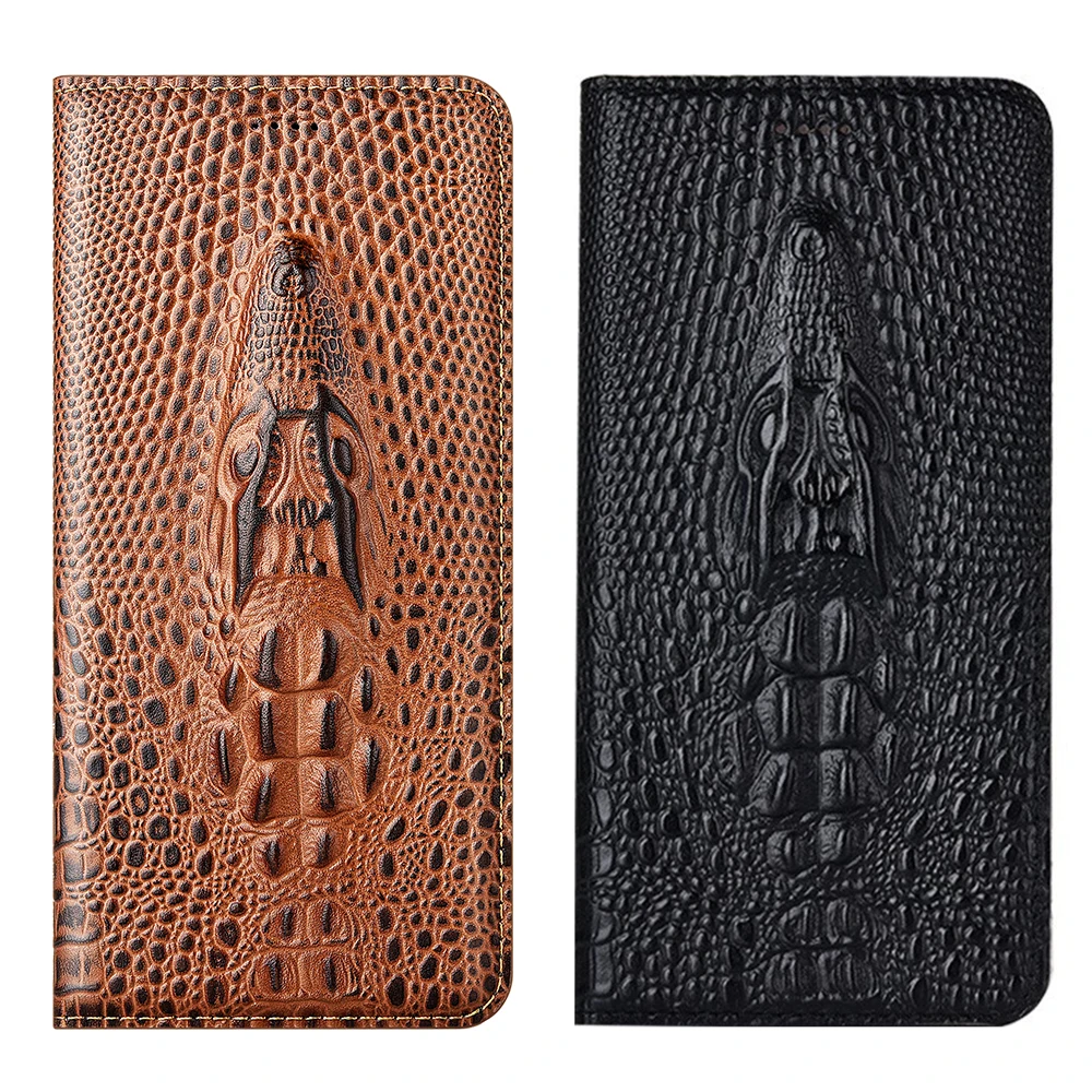 Genuine Leather Flip Phone Case For Asus Zenfone Max Pro Plus M1 ZB555KL ZB570TL ZB601KL ZB602KL Cover Case Crocodile Style