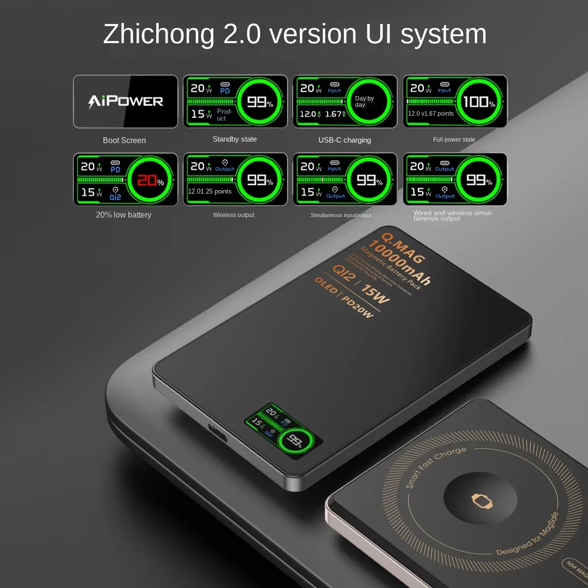 New Alloy Original TFT display Qi2 Powerbank Magnetic 3in1 Wireless Charger Spare Battery Power Bank for iWtach Airpods iPhono image 6