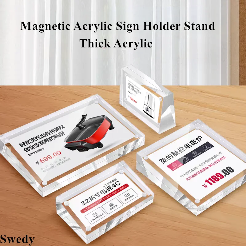 100x70mm Desktop Magnetic Photo Picture Frame Blocks Menu Paper Price Label Holder Slant Acrylic Sign Holder Display Stand