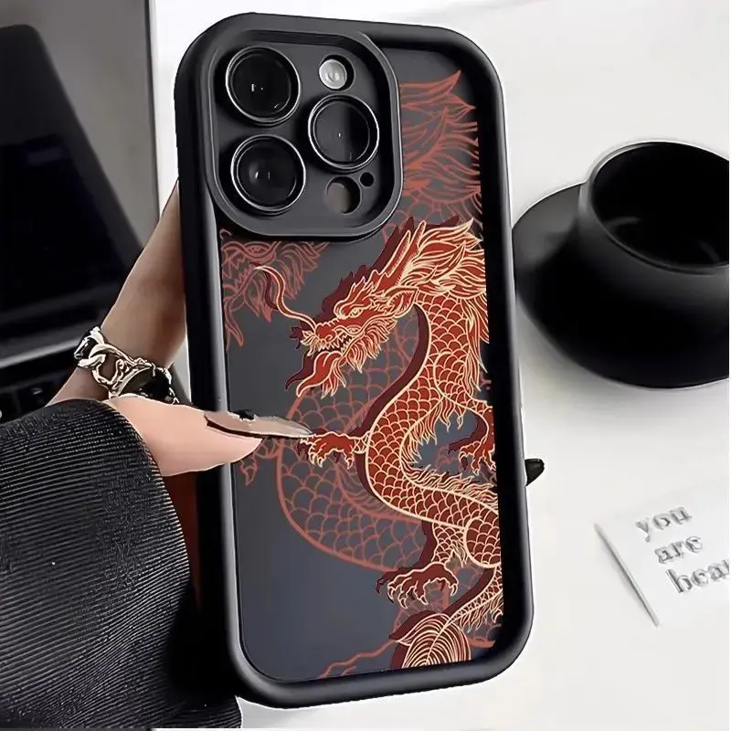 Luxury Fashion East Dragon Soft Phone Case For iPhone 11 12 13 14 15 Pro Max XR XS X 7 8 Plus SE 2024 Silicone INS Covers