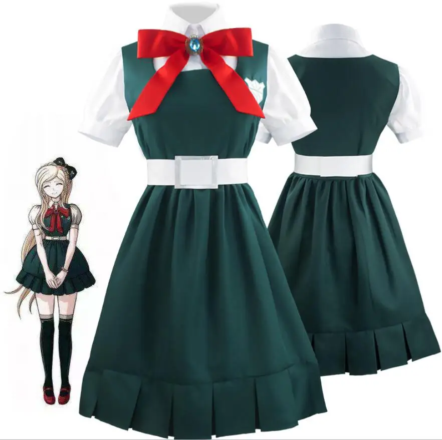 

Cosplay Sonia Nevermind Green Dress Anime Danganronpa Cosplay Costume Woman Costume 6in1 Shirt+Dress+Belt+Bow+Socks+Headdress