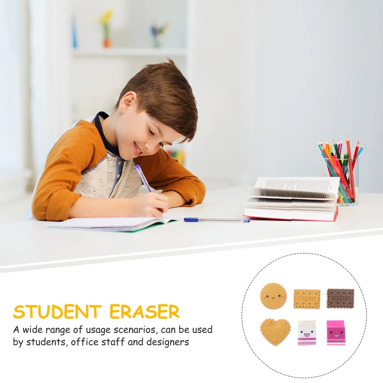 6 Pcs Nice Eraser Kids Creative Biscuit Stationery Supplies Cookies Child Students