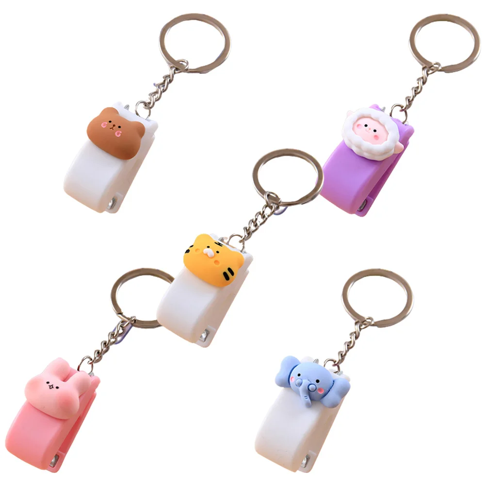 Small Stapler Staples Keyring Handheld Press Animal Student Gift Keychain with Office Supplies Rings