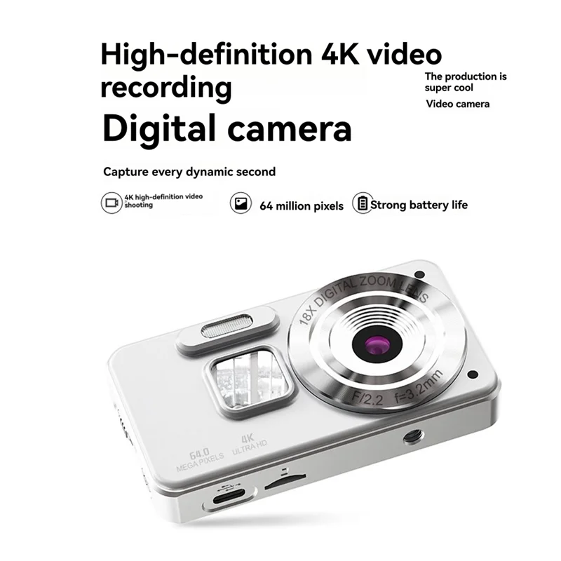 

-ABGQ Детская цифровая камера HD-видео 4K 30 кадров в секунду 2000 мАч, записывающее устройство с длительным сроком службы, заполняющее освещение, OTG-функция