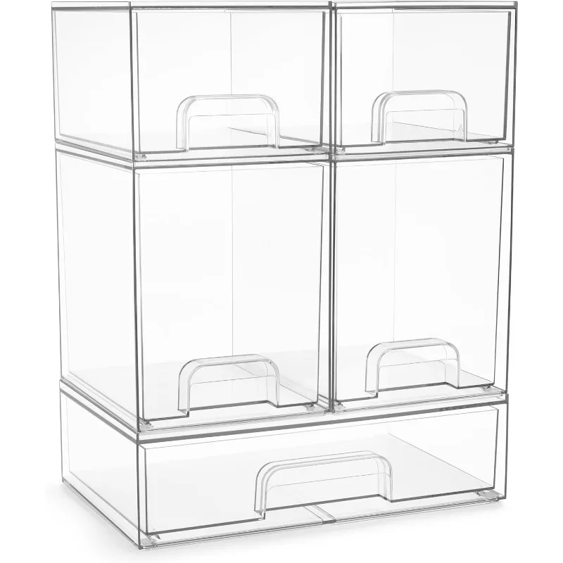 

Acrylic Storage Containers - 5 Pack, Stackable Storage Bins Set for Bathroom Organization - Clear Acrylic Drawer Organize