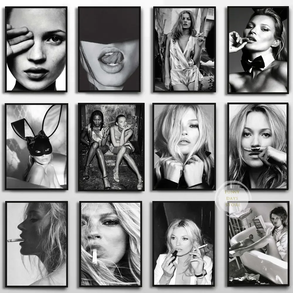 Retro sexy Supermodell Kate Moss Rauchen, handgefertigte Diamantmalerei feministische Modedekoration