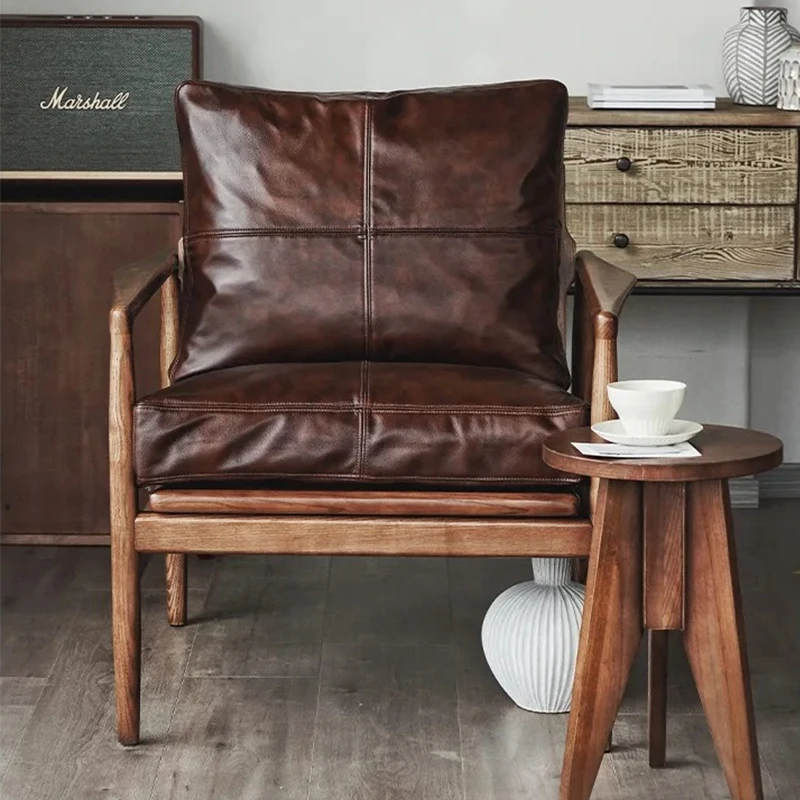 

#High Quality Modern Luxury Solid Wood Leisure Sofa Chair Nordic Leather Living Room Sofa Chair