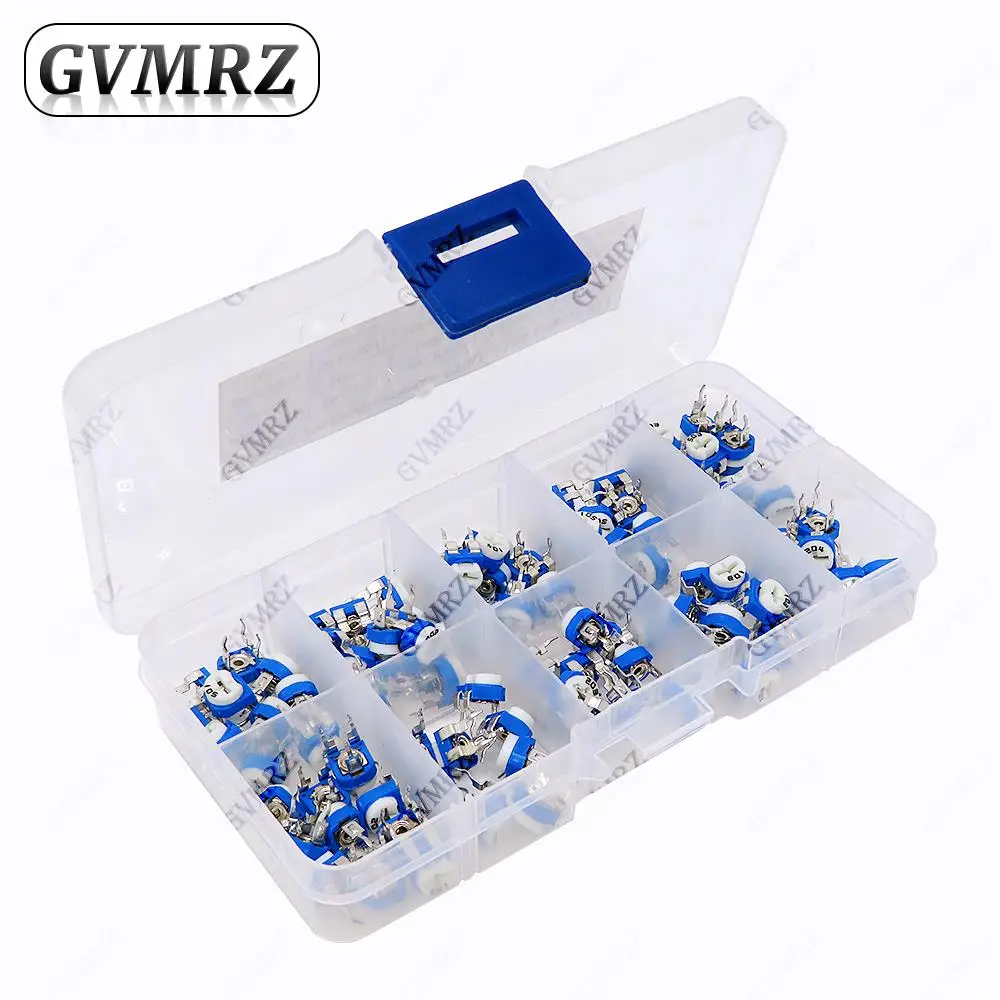 100PCS 10Values RM065 Potentiometer Kit (500Ω-1MΩ) in Box for DIY Electronic Circuit Project