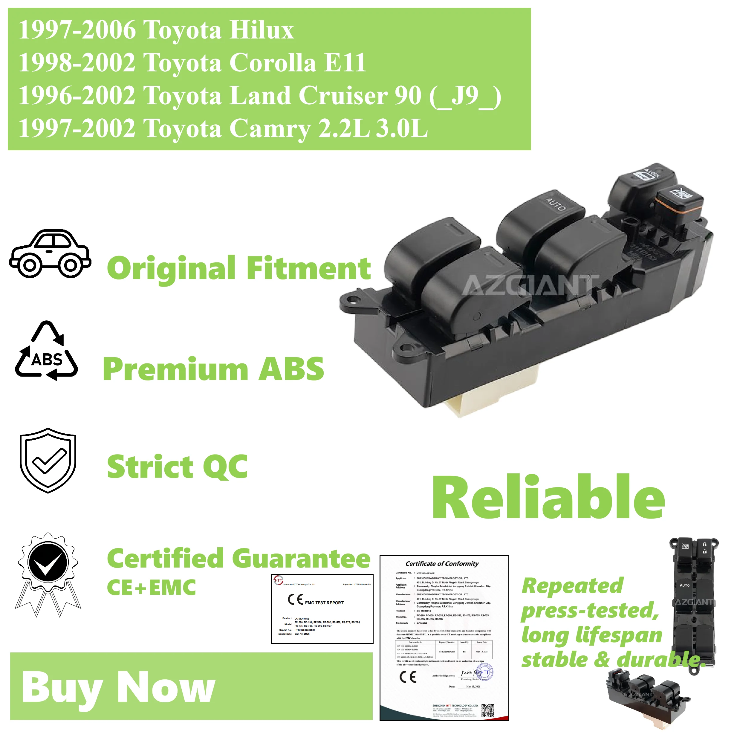 

Window Master Switch Control Button for Toyota Hilux 1997-2006/ Camry 1997-2002 Glasses Button Lifter 14 Pin Front Left Side