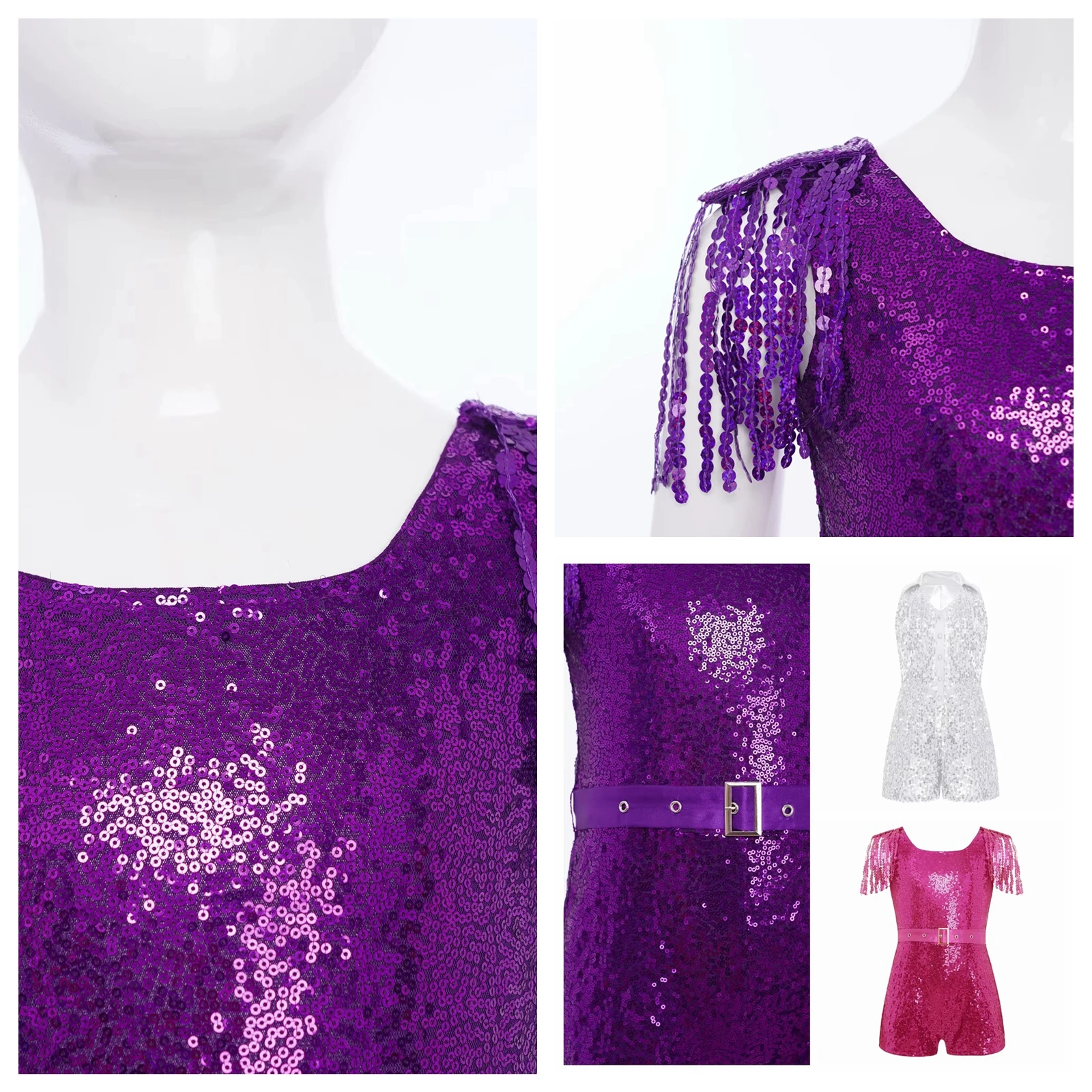 Kids Girls Jumpsuit Shiny Sequin School Show Jazz Dance Cheerleading Stage Performance Costume Birthday Wedding Party Romper