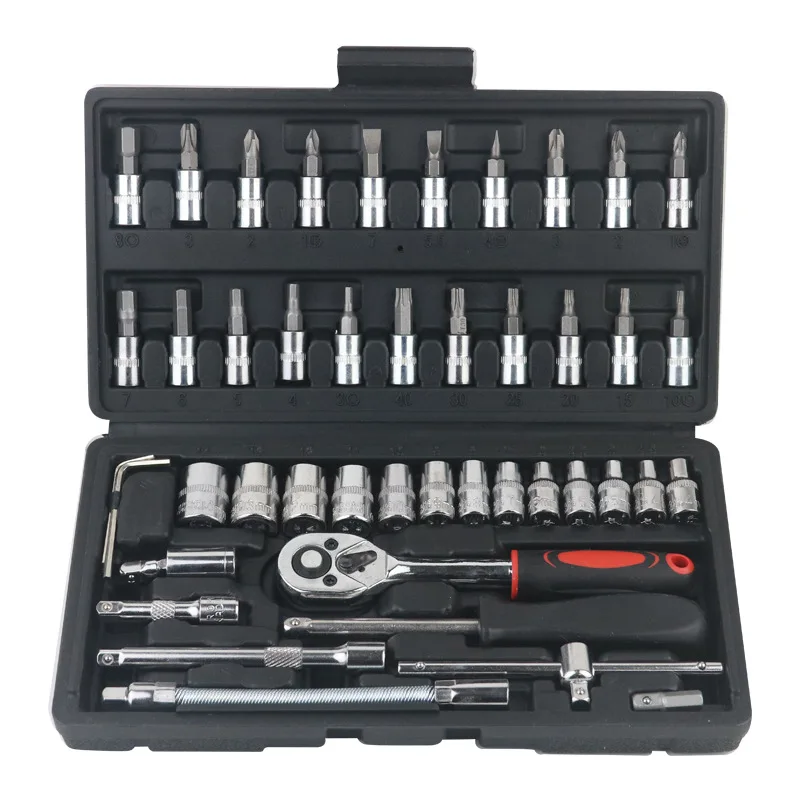 

46/53pcs Car Repair Tools Kit 1/4-Inch Socket Set Car Repair Tool Ratchet Torque Wrench Combo Auto Repairing Tool Set