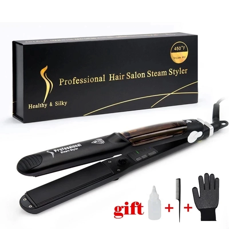 2 IN 1 Hair Iron Professional Steam Hair Straightener Hair Curler Ceramic Curling Style Tools