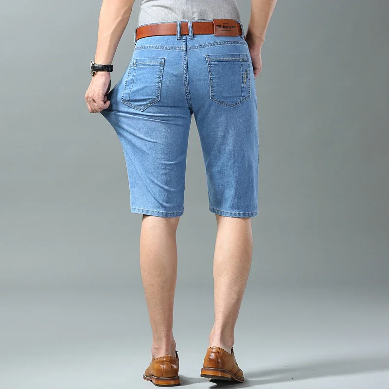 Summer Men business Denim Shorts Thin Straight Casual Short Jeans Male office Brand Clothing Black Blue short pants