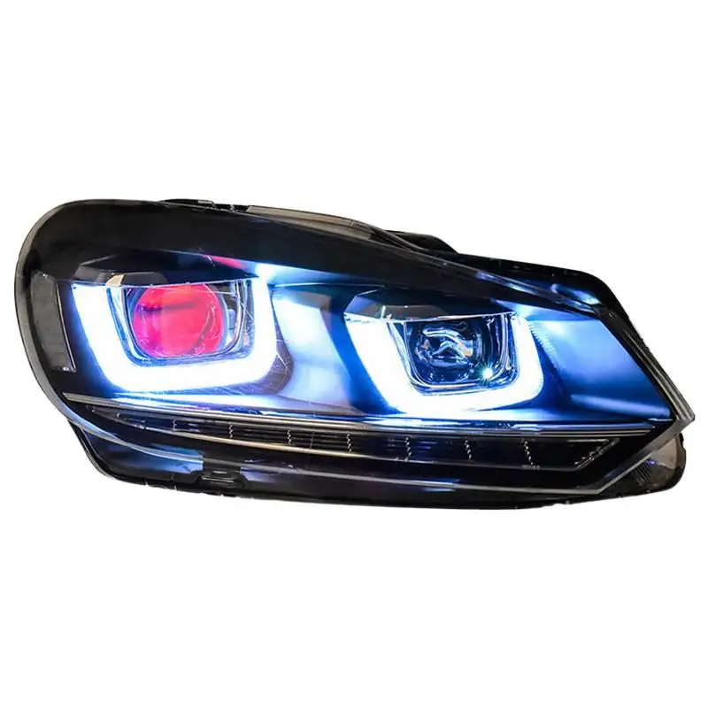 Suitable for VW Golf 6 Double U Headlight Assembly Modification LED Daytime Running Light 2010-2014 Golf 6 Cross border