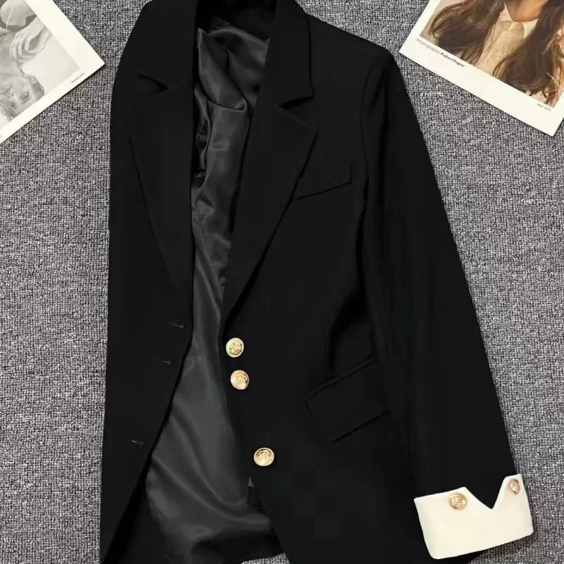 Cream Elegant Suit Jacket Women Fashion Straight Career Single Breasted Blazer Outwear Black Basic Office Lady Chic Suit Coat