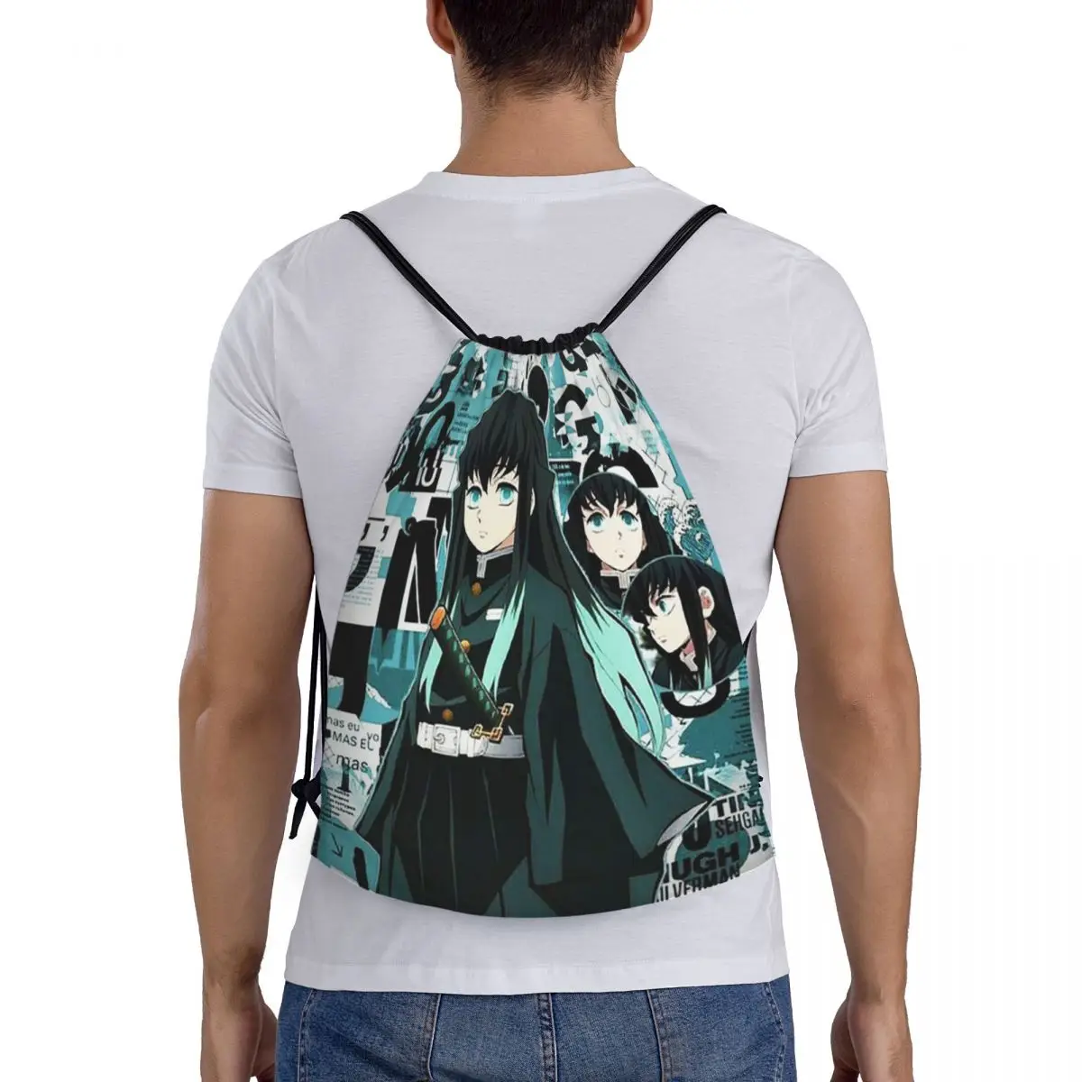 

Demon Slayer Muichiro Tokitou Backpacks Fashion Portable Drawstring Bags Sports Bag Book Bags For Travel School