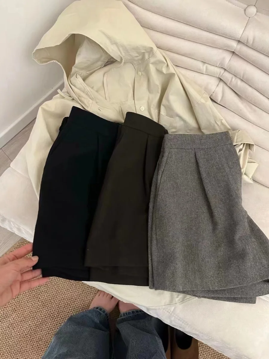 กางเกงขายาวทรงตรงเอวสูงผ้าวูลสำหรับผู้หญิง สไตล์ลำลอง เอวยางยืด ทรงหลวม ใส่ได้หลากหลาย เหมาะสำหรับใส่ไปทำงาน