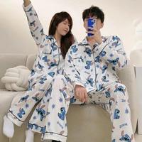 Cartoon Disney Lilo & Stitch Pajama Pantsins Japanese Style Long Sleeve Trousers Spring Autumn Cute Cartoon Couple Homewear Set