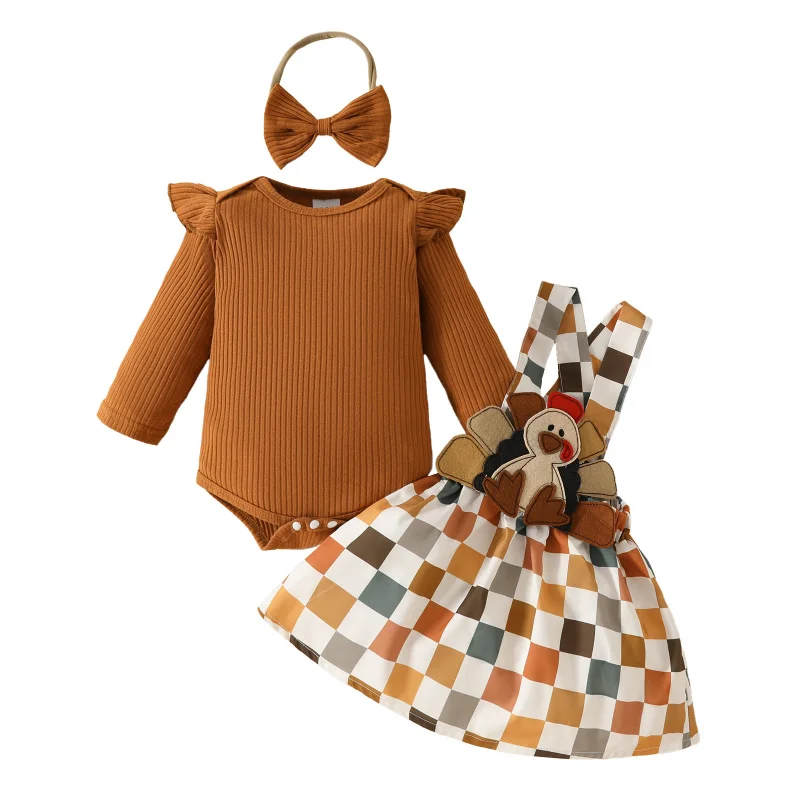 Baby kinderen Set Pasgeboren Meisjes 3 Stuks Pak Kerst Baby Kids Print Romper Top + Bloem Vlinder Band rok + Hoofdband Outfits