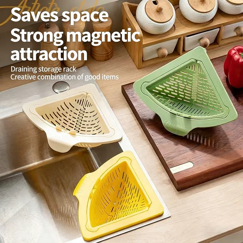 

Magnetic Silicone Sink Corner Rack Drain Strainer Basket Small Tool For Kitchen Storage For Trash Food Waste Fruits Vegetables