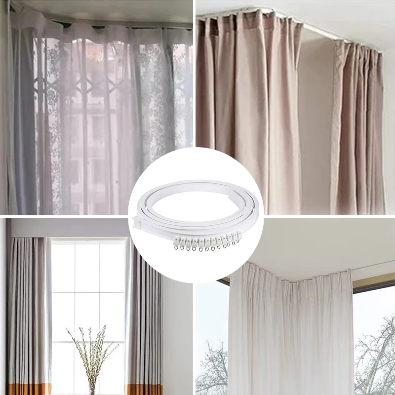 Flexible Bendable Curtain Track, Bedrooms Balconies Bathrooms Silent Curtain Room Divider Track, with Hooks, Home Window Decor