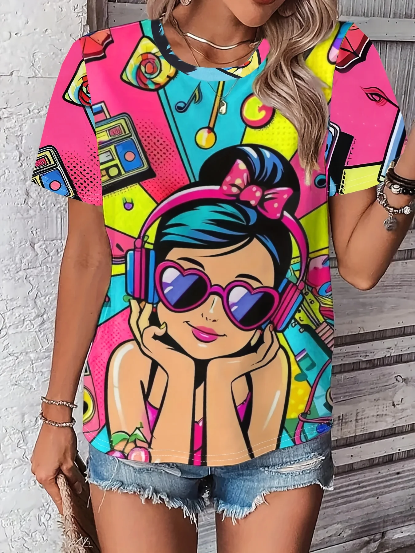 

2025 Summer Women Plus Size Short Sleeved Round Neck T-shirt Hip-hop Style T-shirt Women Sports and Casual T-shirt Quick Drying