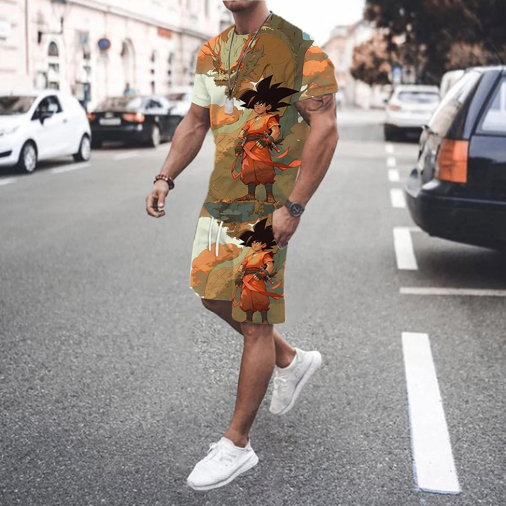 

Men's sports suit short sleeved T-shirt and summer fashionable football shorts two-piece set new 2024