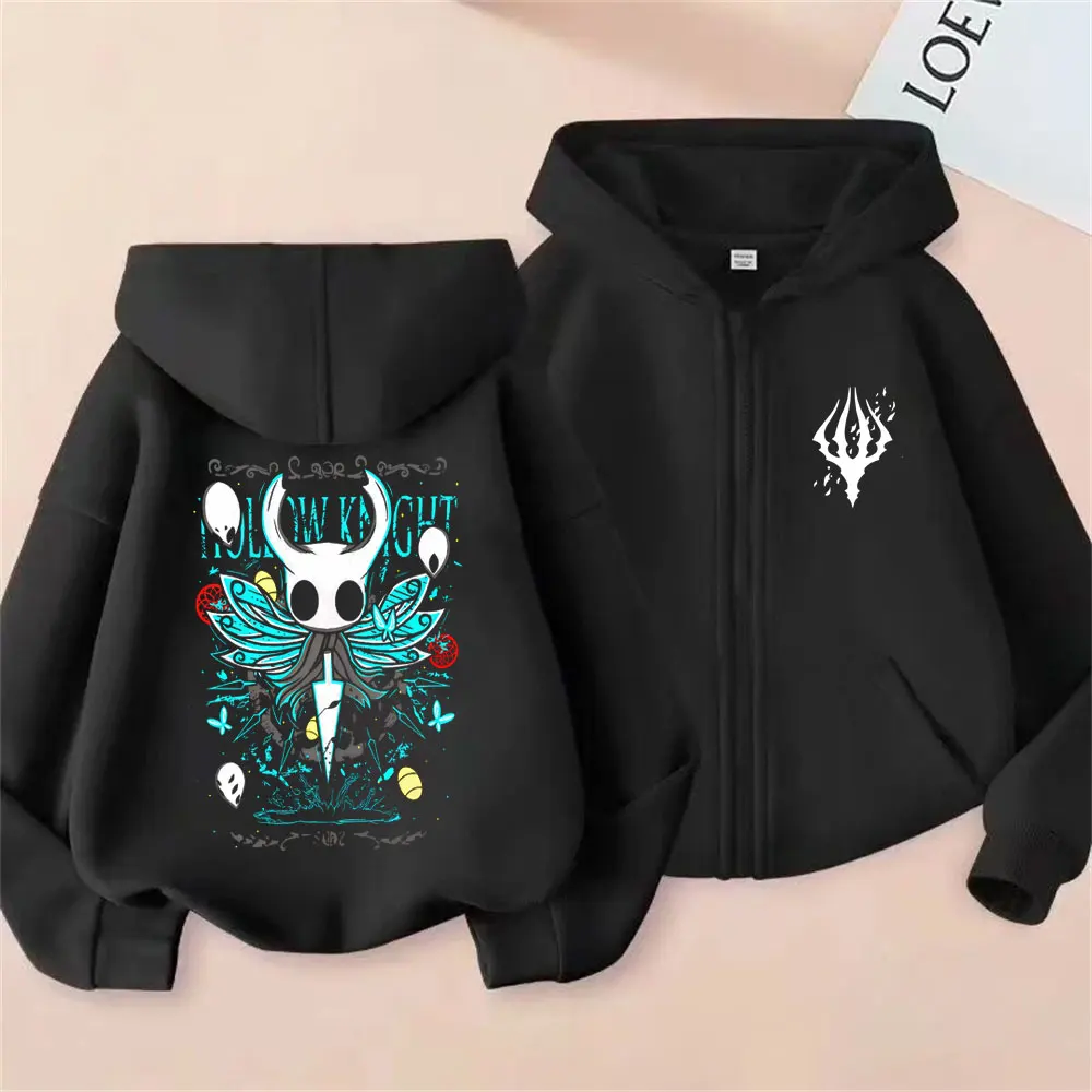 Game Hollow Knight Graphic Zipper Hoodie Men Women Cartoon Oversized Zip Up Jacket Coat Unisex Casual Vintage Hoodies Fans Gift