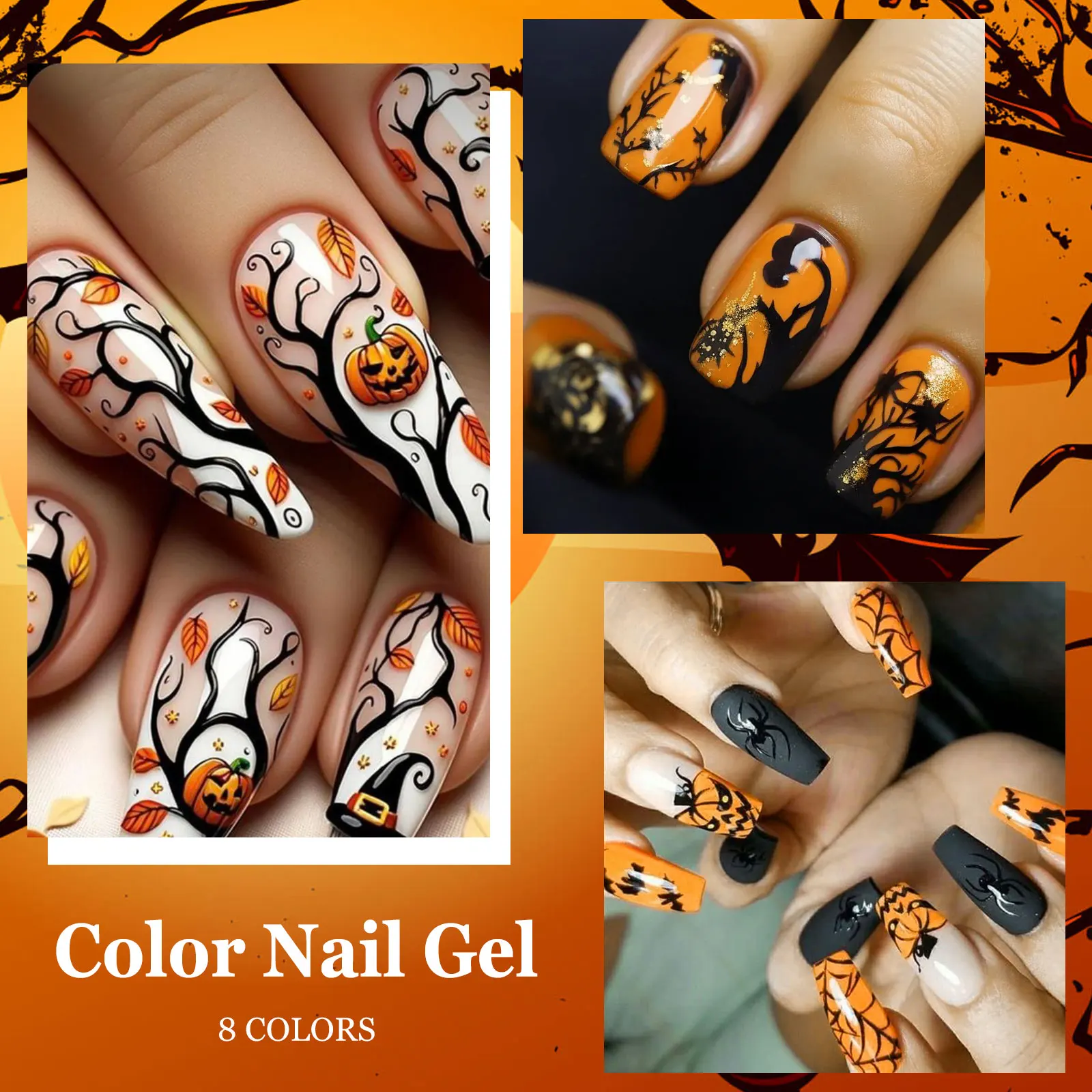 8pcs Gel Nail Polish Set For Halloween Nails Semi Permanent Autumn Soak Off UV Gel Varnish Nail Art Decoration Nail Supplies