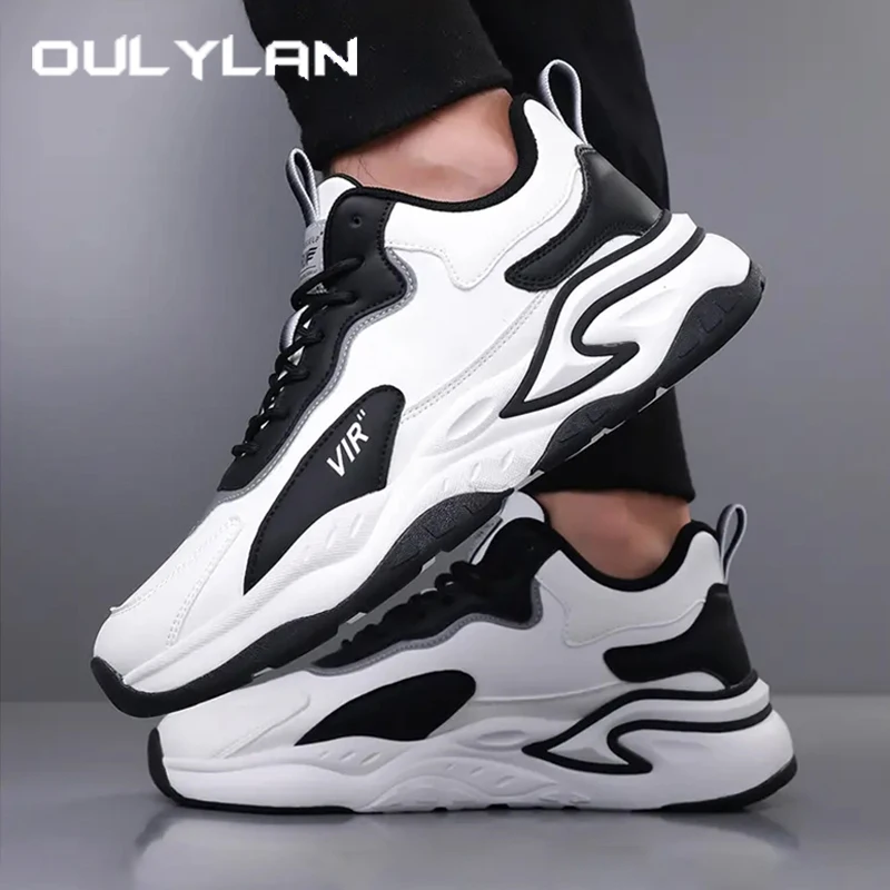 

Oulylan Stylish Wear Resistant Running Shoes PU Leather Waterproof Casual Sports Footwear Antiskid Lace Up Sneakers for Men
