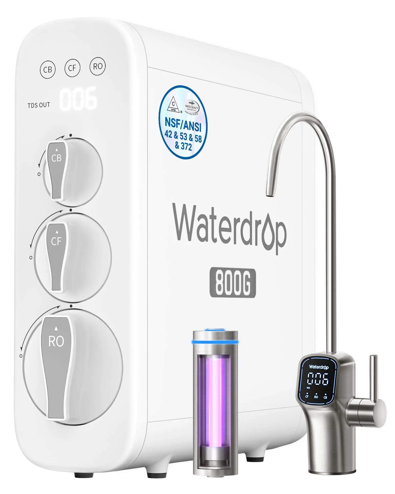Waterdrop G3P800 Reverse Osmosis Water Filter, 800 GPD, Tankless RO System