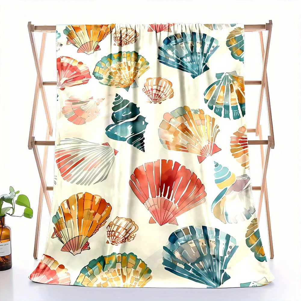 Cozy All-Season Flannel Throw Blanket with Colorful Beach Shell Print - Soft, Reversible & Machine Washable - Perfect Gift for