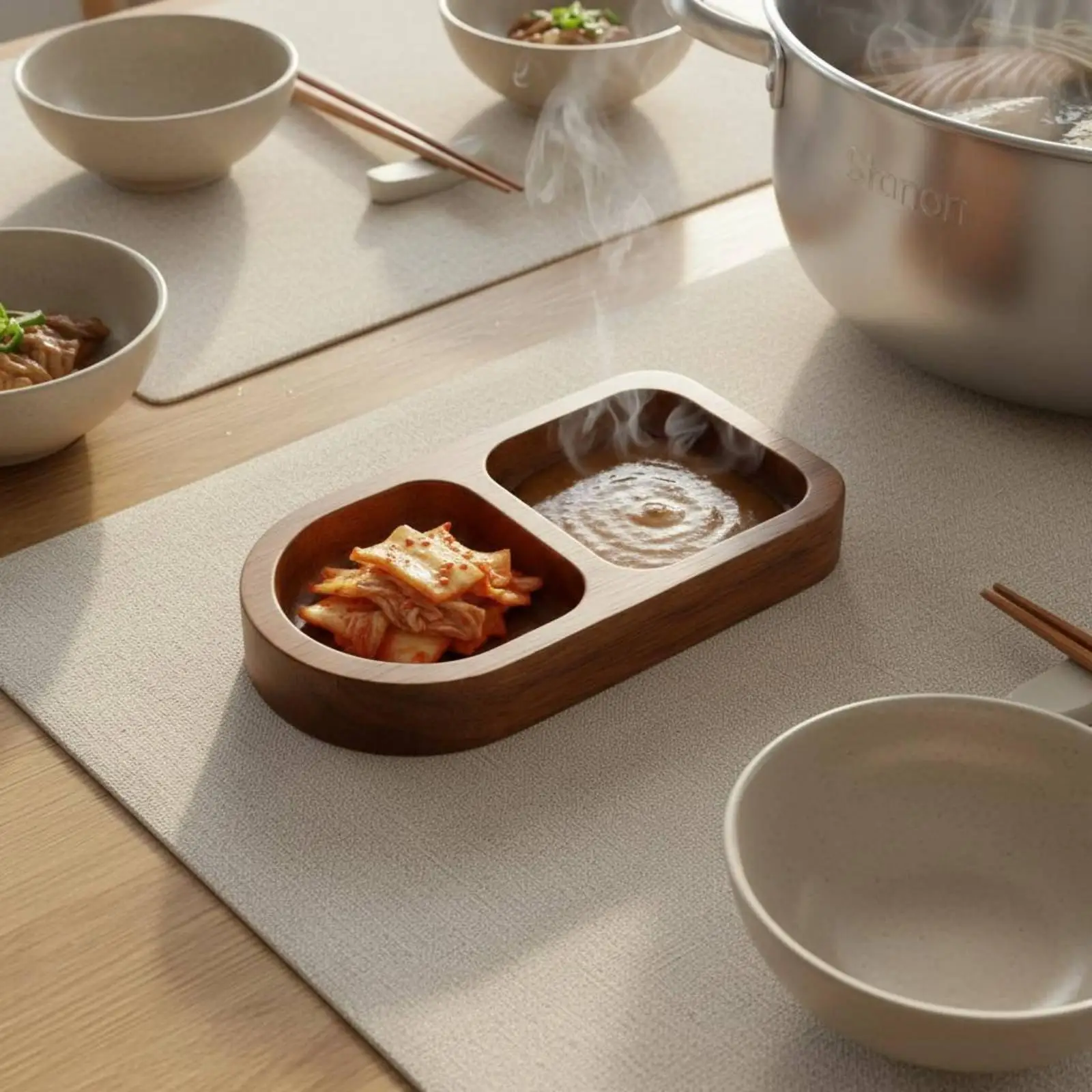 Sauce Dish Multi Section Wooden Plate for Condiments Rectangle Plate with Compartments for Party Use