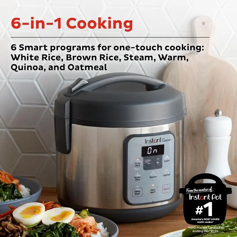 Instant Pot Zest 8 Cup One Touch Rice Cooker, From the Makers of Instant Pot, Steamer, Cooks Rice, Grains, Quinoa and Oatmeal