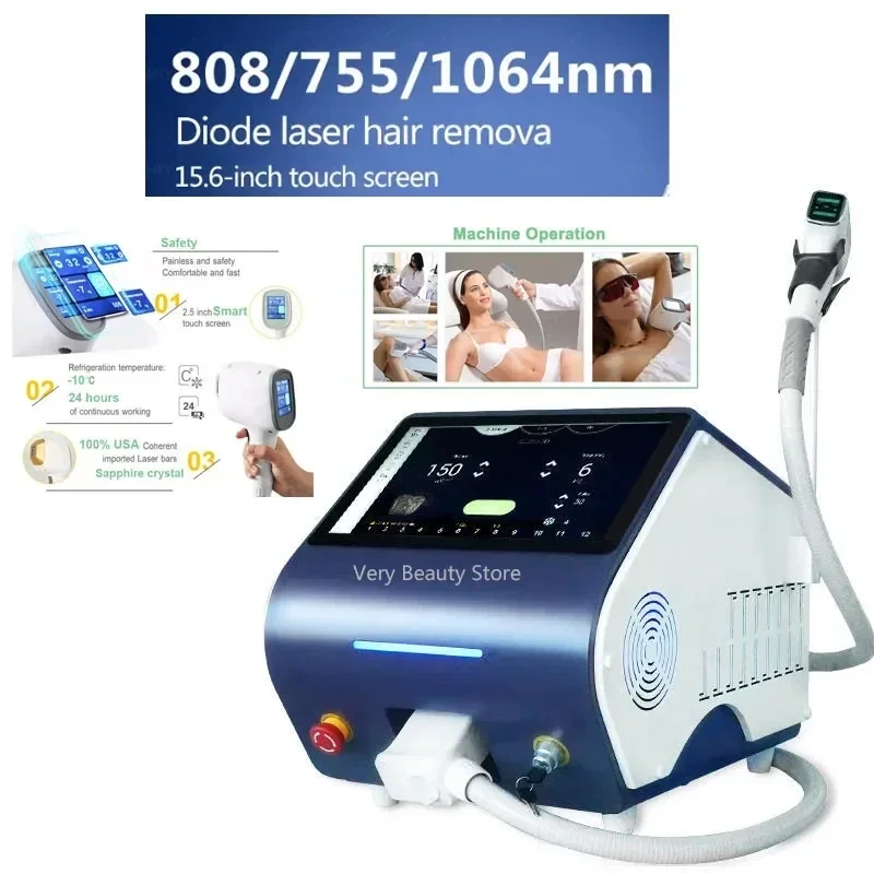 2024 Professional 808nm Diode Hair Removal Machine 808 755 1064 Permanent Hair Remover Equipment Painless Body Epilator Device