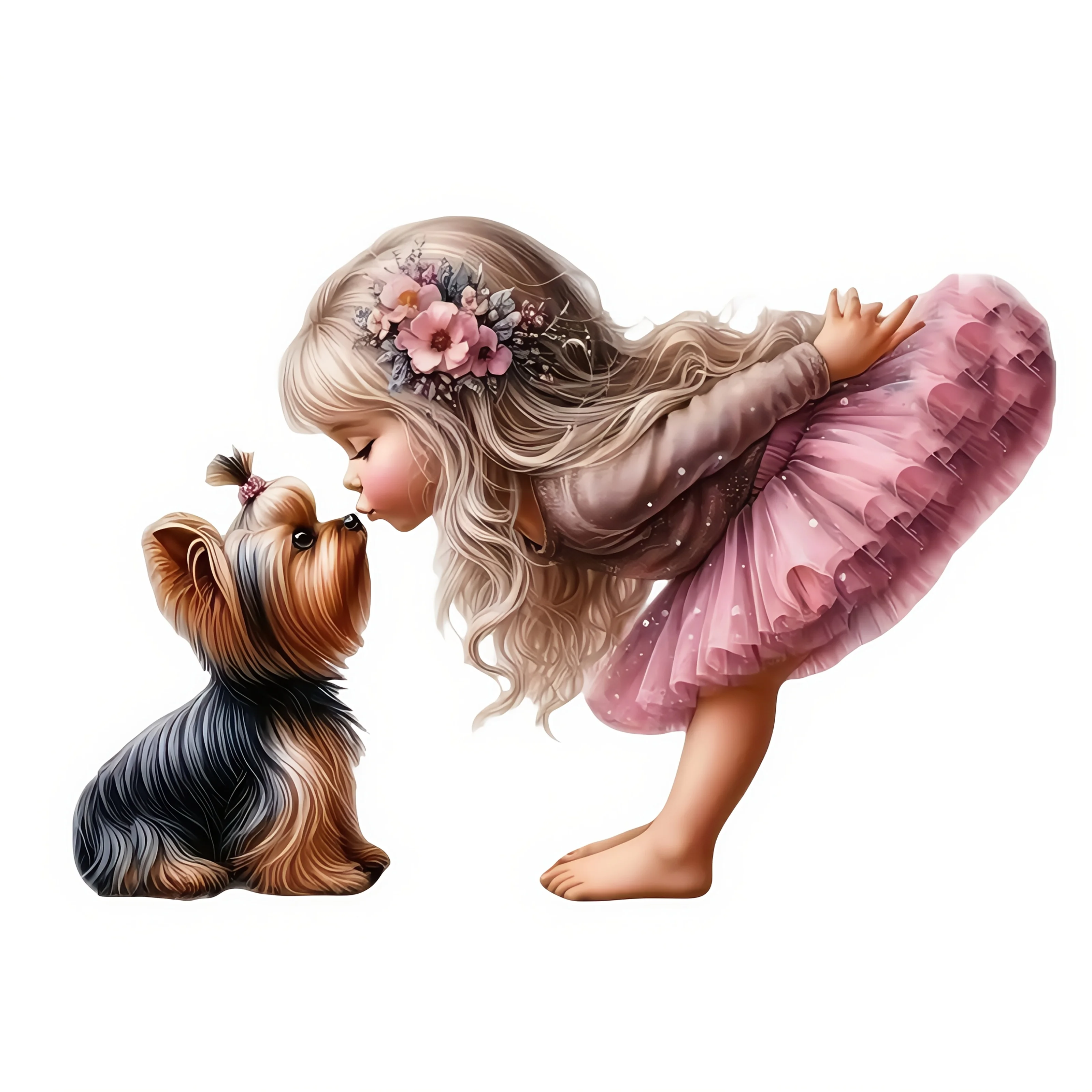 1Pc Pretty Girl Kissing Pet Yorkie Premium Vinyl Sticker for Car,Laptop,Motorcycle,Truck,SUV,Water Bottle,Bumper Decor,Perfect